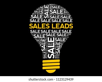 Sales Leads bulb word cloud, business concept background