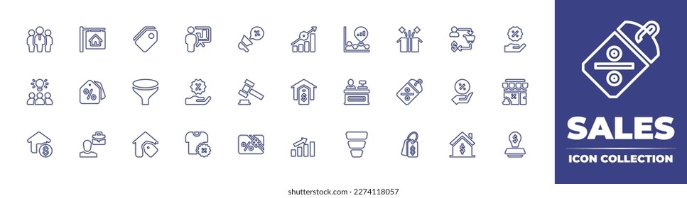 Sales line icon collection. Editable stroke. Vector illustration. Containing team leader, for sale, supermarket, graphical presentation, sales, revenue, prize, selling, discount, idea, coupon.