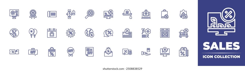 Sales line icon collection. Editable stroke. Vector illustration. Containing sale, discount, world, truck, creditcard, percent, voucher, onlinediscount, store.