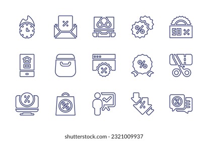 Sales line icon set. Editable stroke. Vector illustration. Containing hot sale, email marketing, summer sale, discount, sale, real estate, shopping bag, sales, computer, line graph.