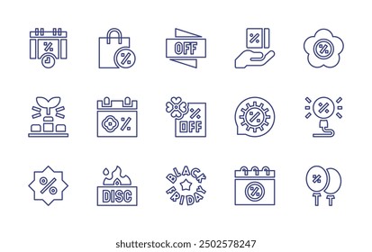Sales line icon set. Editable stroke. Vector illustration. Containing springsales, balloons, discount, promo, calendar, shoppingbag, growth, blackfriday, promotion.