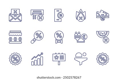 Sales line icon set. Editable stroke. Vector illustration. Containing salespipeline, airconditioner, hotdeal, sneakers, discount, smartphone, watermelon.