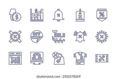 Sales line icon set. Editable stroke. Vector illustration. Containing sales, sale, tshirt, shoppingbag, onlineshopping, bell, discountvoucher, offer, sun.