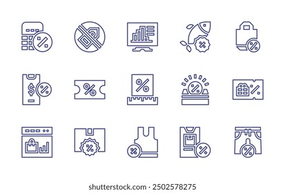 Sales line icon set. Editable stroke. Vector illustration. Containing undershirt, percentage, coupon, discount, package, onlineshopping, discountcoupon, pants.