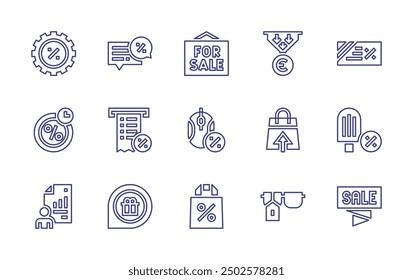 Sales line icon set. Editable stroke. Vector illustration. Containing sales, popsicle, computermouse, shoppingbag, sunglasses, ticket, discount, statistics.