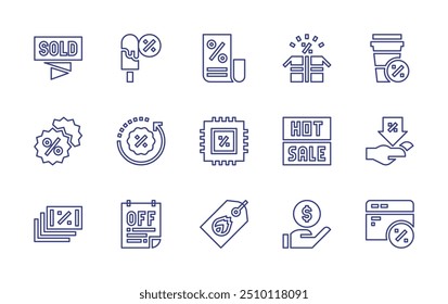 Conjunto de iconos de línea de ventas. Trazo editable. Ilustración vectorial. Contiene hotsale, venta, ventas, descuento, bebida, cartel, tiempo, regalo, cybermonday, helado.