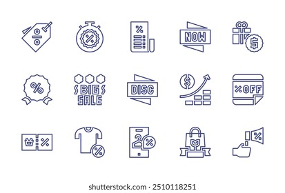 Sales line icon set. Editable stroke. Vector illustration. Containing sales, investment, stopwatch, tag, discount, voucher, bill, onlineshop, tshirt, shoppingbag.