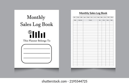 Sales logbook template. Monthly sales tracker notebook interior. KDP interior journal. Daily order and sales tracker