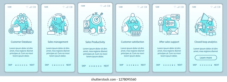 Sales making onboarding mobile app page screen vector template. Customer retention walkthrough website steps with linear illustrations. Marketing. Business metrics. UX, UI, GUI smartphone interface