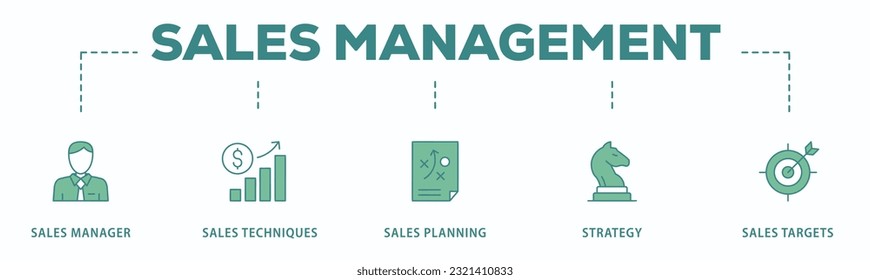 Sales management banner web icon vector illustration concept with icon of manager, sales techniques, planning, strategy, and targets