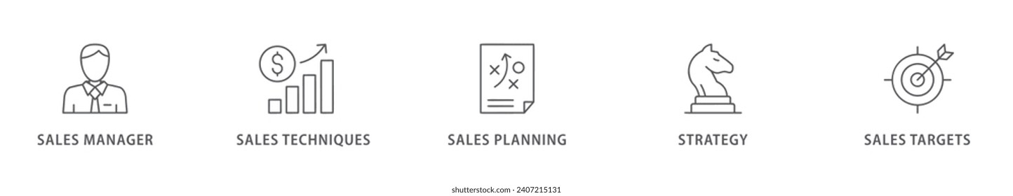Sales management banner web icon vector illustration concept with icon of manager, sales techniques, planning, strategy, and targets