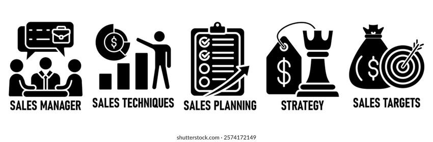 Sales management banner web icon vector illustration concept with icon of manager, sales techniques, planning, strategy, and targets