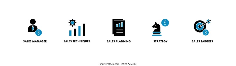 Sales management banner web icon vector illustration concept with icon of manager, sales techniques, planning, strategy, and targets