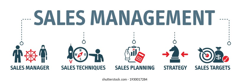 Sales management is a business discipline which is focused on the practical application of sales techniques and the management of a firm's sales operations. Vector icon concept