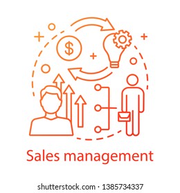 Sales management concept icon. CRM system idea thin line illustration. Customer relationship management. Marketing strategy. Financial growth. Vector isolated outline drawing