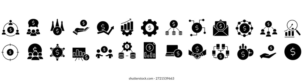 Ícone de gerenciamento de vendas conjunto de vetores. Processo comercial Coleção de sinais de ilustração. Símbolo de marketing. logotipo da equipe de vendas.