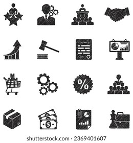 Sales Management Icons. Black Scribble Design. Vector Illustration.