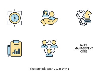Iconos de administración de ventas establecidos. Símbolo de paquete de administración de ventas vectores para web infográfica