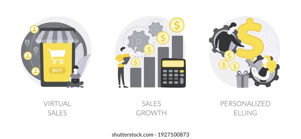 Sales manager abstract concept vector illustration set. Virtual sales, client database growth, personalized selling, telemarketing and virtual call center, brand representative abstract metaphor.