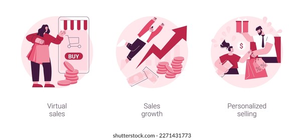Sales manager abstract concept vector illustration set. Virtual sales, client database growth, personalized selling, telemarketing and virtual call center, brand representative abstract metaphor.