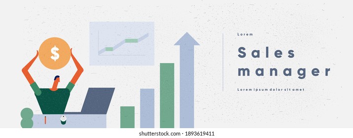 Sales manager. Business illustration, business people. Vector picture for presentation or web page with animation. Minimalistic, modern style.