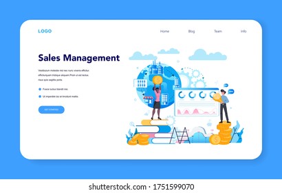 Sales Manager Or Commercial Director Concept Web Banner Or Landing Page. Business Planning And Sales Growth. Sales Promotion And Comercial Operations Concept. Vector Illustration In Cartoon Style