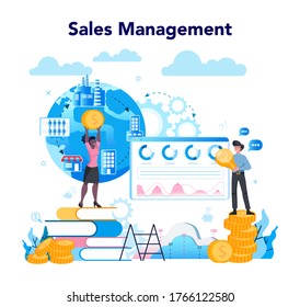 Sales manager or commercial director concept. Business planning and sales growth. Sales promotion and comercial operations concept. Vector illustration in cartoon style