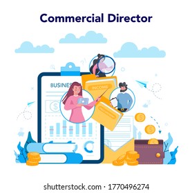 Sales manager or commercial director concept. Business planning and sales growth. Sales promotion and comercial operations concept. Vector illustration in cartoon style