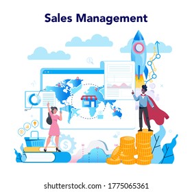 Sales manager or commercial director concept. Business planning and sales growth. Sales promotion and comercial operations concept. Vector illustration in cartoon style