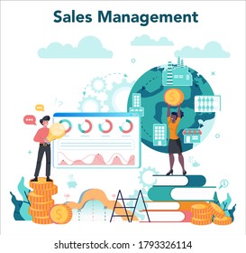 Sales manager or commercial director concept. Business planning and sales growth. Sales promotion and comercial operations concept. Vector illustration in cartoon style