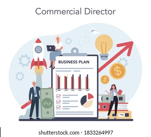 Sales manager or commercial director concept. Business planning and sales growth. Sales promotion and comercial operations concept. Vector illustration in cartoon style