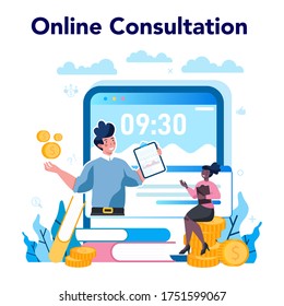 Sales manager or commercial director online service or platform. Sales promotion and comercial operations concept. Online consultation. Vector illustration in cartoon style