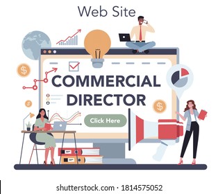 Sales manager or commercial director online service or platform. Business planning and sales promotion. Website. Vector illustration