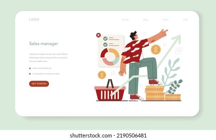 Sales manager or commercial director web banner or landing page. Business planning and sales growth. Sales promotion and comercial operations. Flat vector illustration