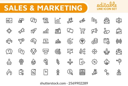 Sales and Marketing Icon Set. A dynamic collection of icons designed to enhance branding, promotions, and customer engagement, perfect for marketing materials and business applications.