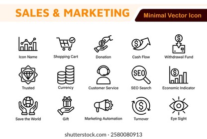 Sales and Marketing Icon Set. A dynamic collection of icons designed to enhance branding, promotions, and customer engagement, perfect for marketing materials and business applications.