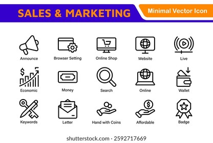 Sales and Marketing Icon Set. A dynamic collection of icons designed to enhance branding, promotions, and customer engagement, perfect for marketing materials and business applications.