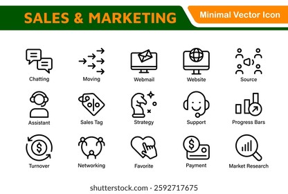 Sales and Marketing Icon Set. A dynamic collection of icons designed to enhance branding, promotions, and customer engagement, perfect for marketing materials and business applications.