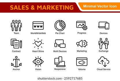 Sales and Marketing Icon Set. A dynamic collection of icons designed to enhance branding, promotions, and customer engagement, perfect for marketing materials and business applications.