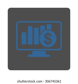 Sales Monitor vector icon. This flat rounded square button uses cobalt and gray colors and isolated on a white background.