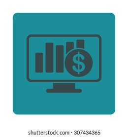 Sales Monitor vector icon. This flat rounded square button uses soft blue colors and isolated on a white background.