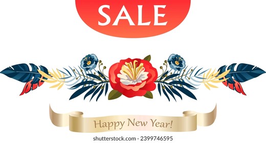 Sales Offer banner Christmas Happy New Year 2024 Decoration gifts card with Winter Holiday elements isolated Christmas berry plant, ribbon, birds flowers wreath, border, sales, set, Vector template