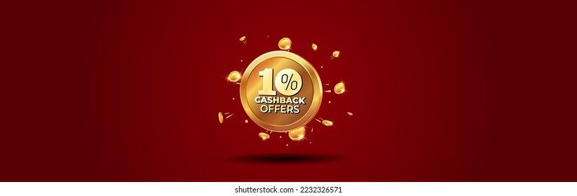 Sales offer money cashback logo and banner design. 10% cashback text with money coin symbol.