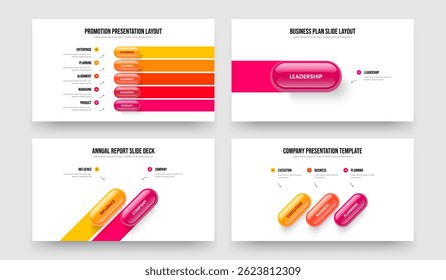Visão geral das vendas 5 1 2 3 Passo Infográfico Slide Layout Coleção. Enterprise Solution Cinco Uma Duas Três Opções Diagrama Apresentação de Slides Modelo Vetor Conjunto de Ilustrações.