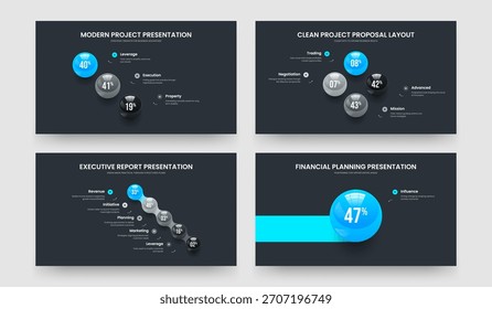 Sales Performance 3 4 5 1 Option Chart Presentation Design Set. Service Briefing Three Four Five One Element Infographic Slide Template Vector Illustration Collection.