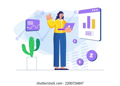 Sales performance concept with people scene. Vector illustration