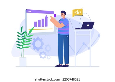 Sales performance concept with people scene. Vector illustration