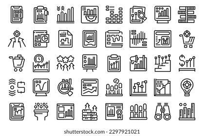 Sales performance icons set outline vector. Service digital. Self economy