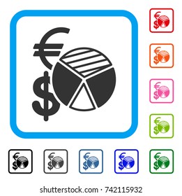 Sales Pie Chart icon. Flat grey iconic symbol in a light blue rounded rectangular frame. Black, gray, green, blue, red, orange color variants of Sales Pie Chart vector. Designed for web and app UI.