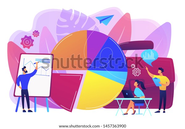 Sales pitch. Data visualization element,
marketing chart. Research data. Business statistics, financial
report, company performance analysis concept. Bright vibrant violet
vector isolated
illustration